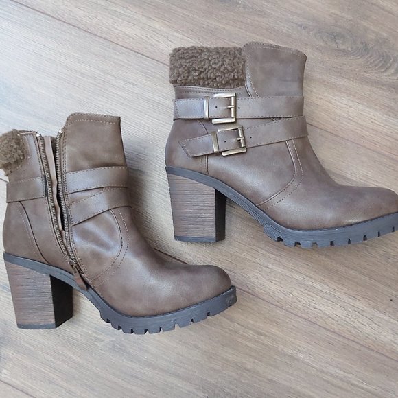 Leatherette Shearling Buckled Chunky Heel Bootie - Picture 3 of 7